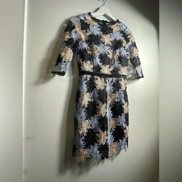 ANTHROPOLOGIE MINUET Women’s Blue and Black Floral Lace Mini Dress - Picture 10 of 15